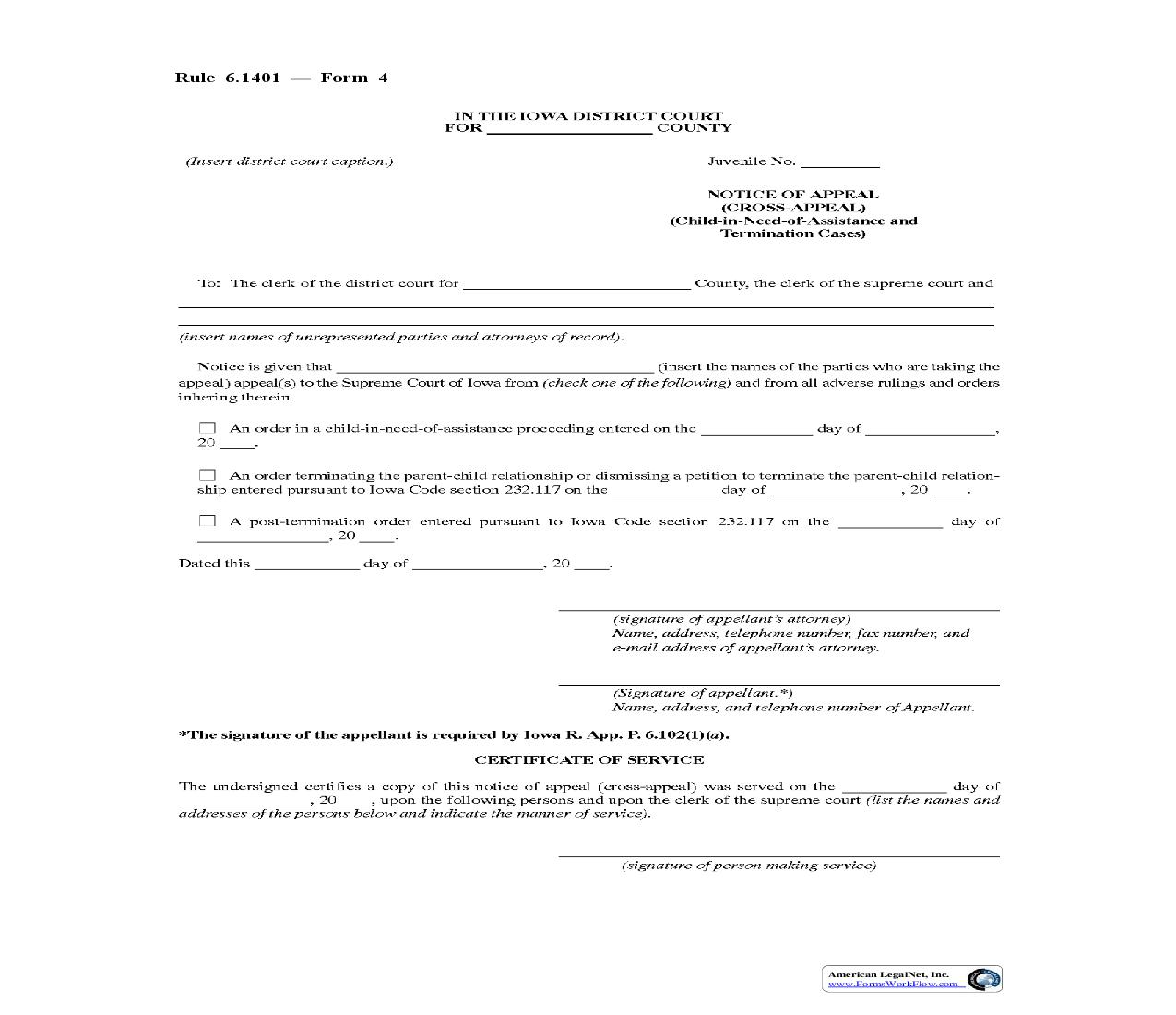 Notice Of Appeal (Cross-Appeal) (Child In Need Of Assistance And Termination Cases) {Rule 6.1401 Form 4} | Pdf Fpdf Doc Docx | Iowa