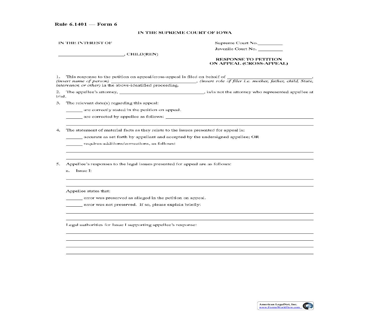 Response To Petition On Appeal (Cross-Appeal) {Rule 6.1401 Form 6} | Pdf Fpdf Doc Docx | Iowa