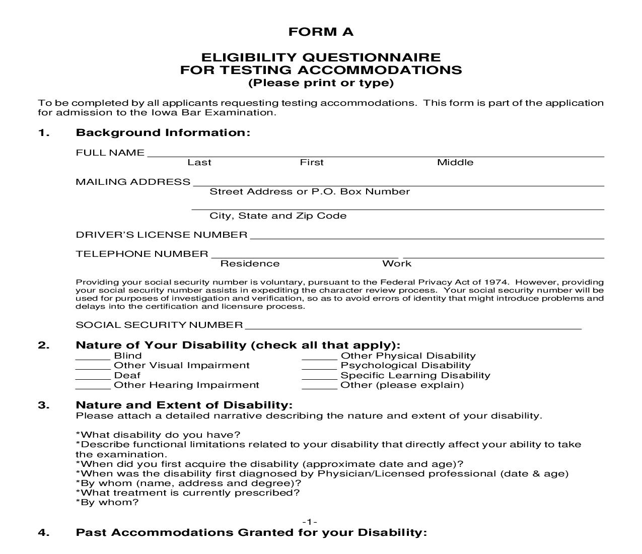 Application For Testing Accommodations - Form A | Pdf Fpdf Doc Docx | Iowa