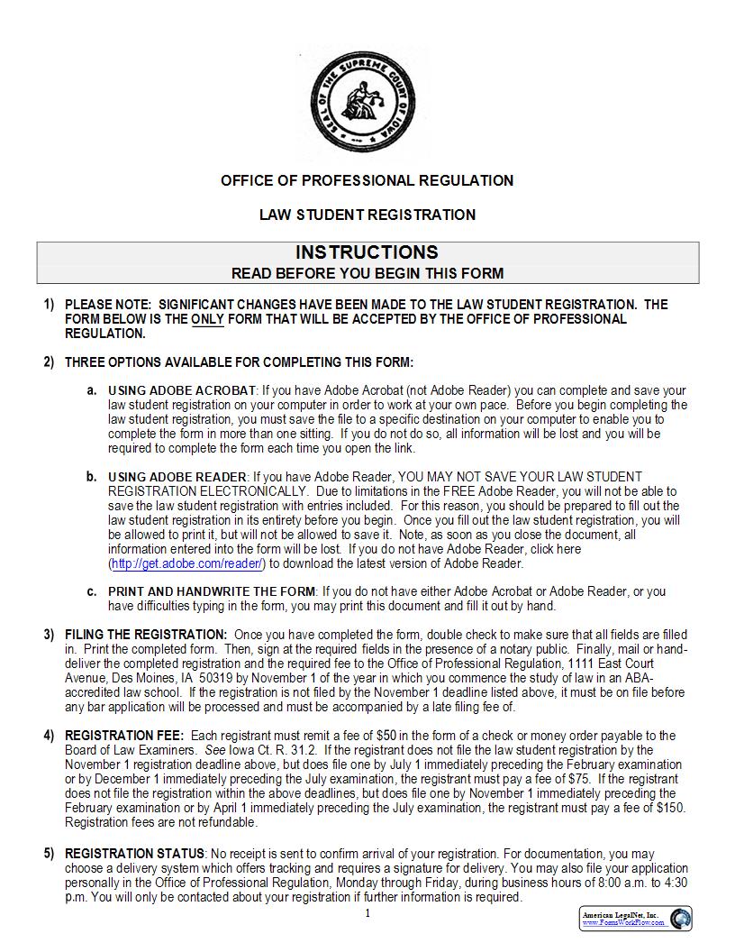 Law Student Registration | Pdf Fpdf Docx | Iowa