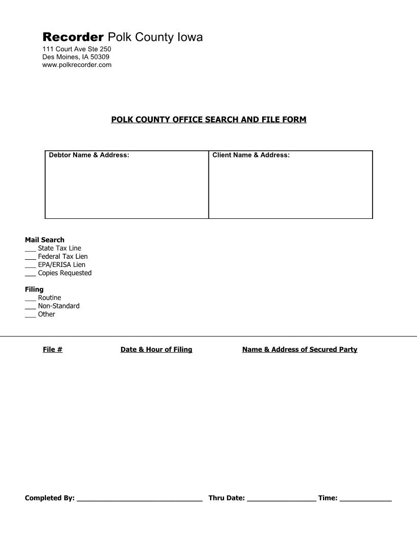 Tax Lien Search Form | Pdf Fpdf Docx | Iowa