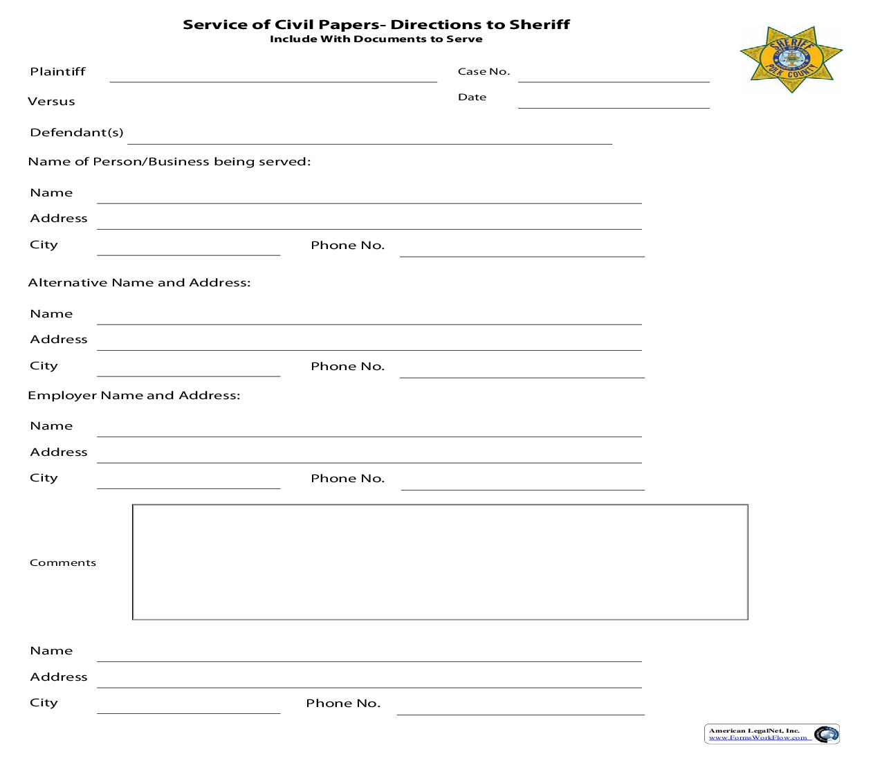 Directions To Sheriff (For Civil Process) | Pdf Fpdf Doc Docx | Iowa