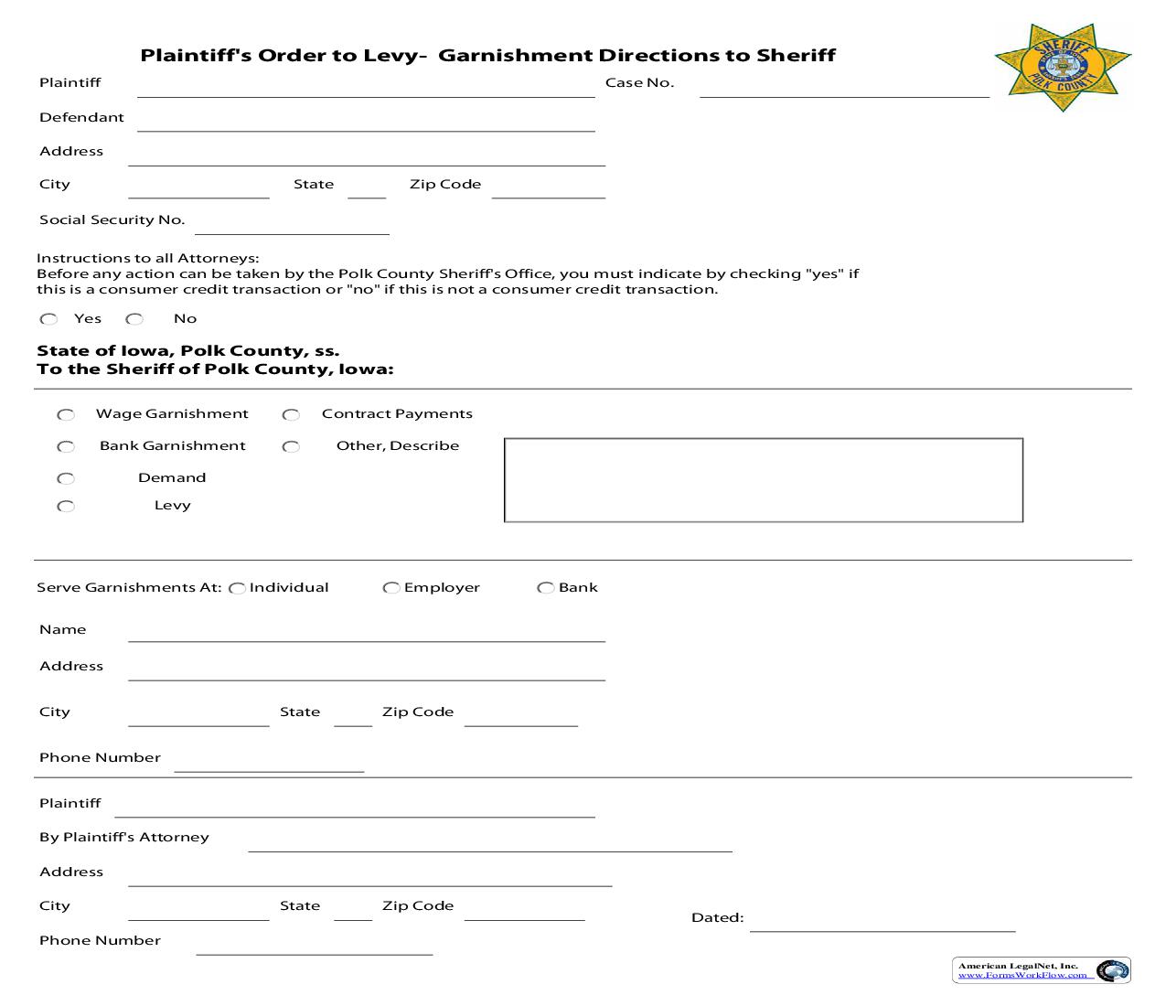 Plaintiffs Order To Levy | Pdf Fpdf Doc Docx | Iowa