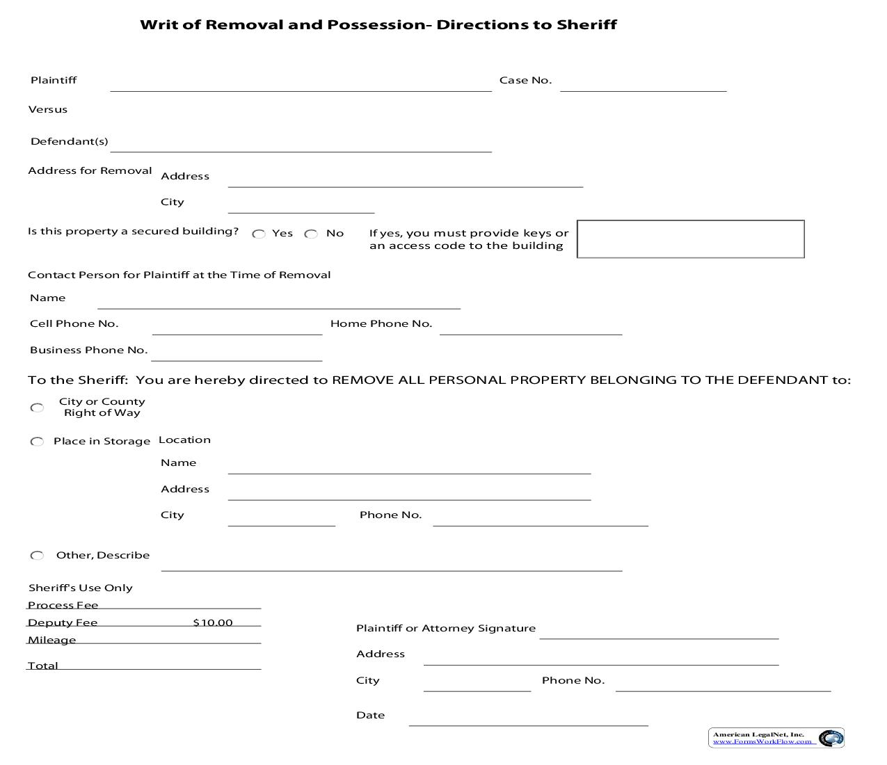 Writ Of Removal And Possession Directions For Service For Sheriff | Pdf Fpdf Doc Docx | Iowa