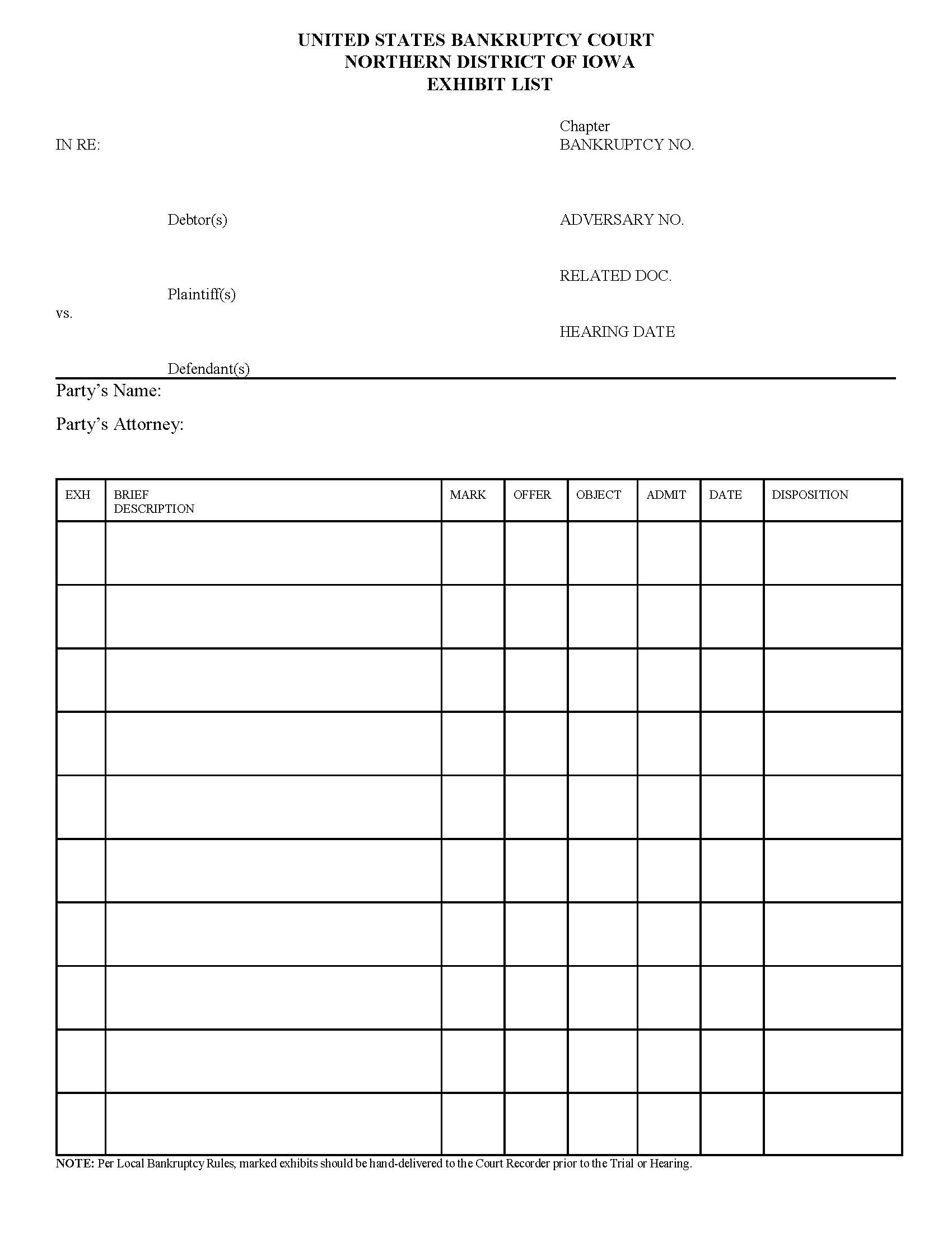 Exhibit List {IANB ExL} | Pdf Fpdf Doc Docx | Iowa