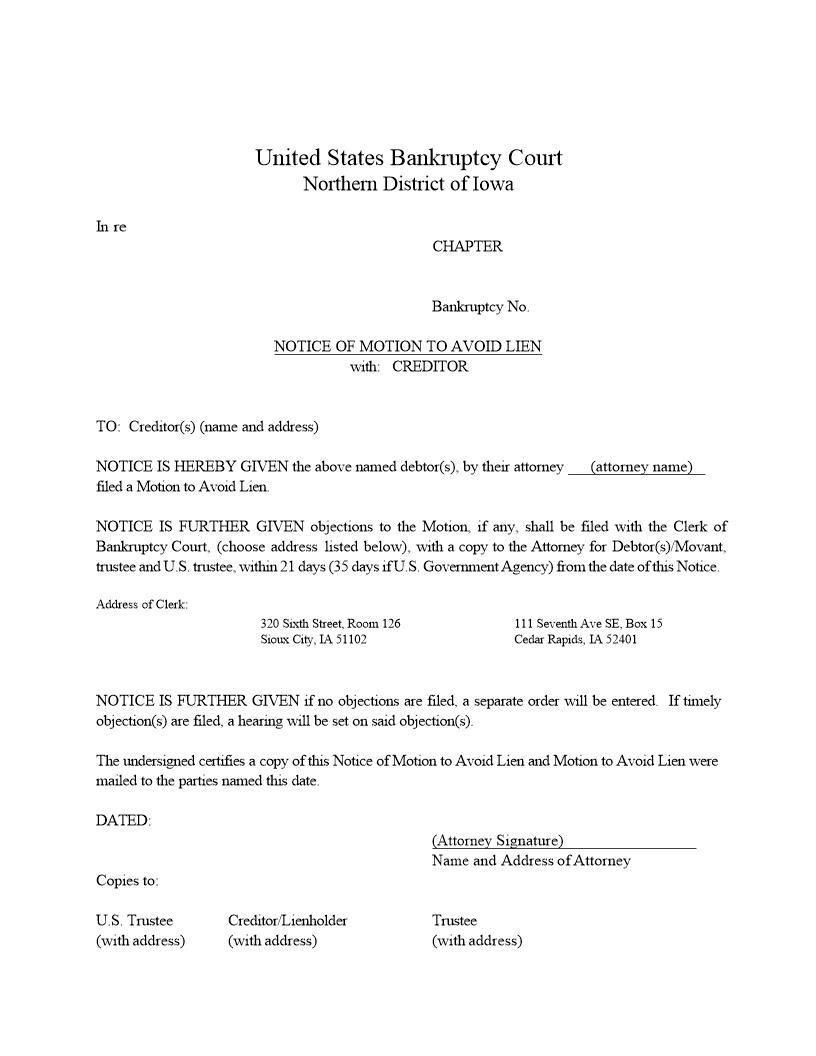 Notice Of Motion To Avoid Lien | Pdf Fpdf Docx | Iowa