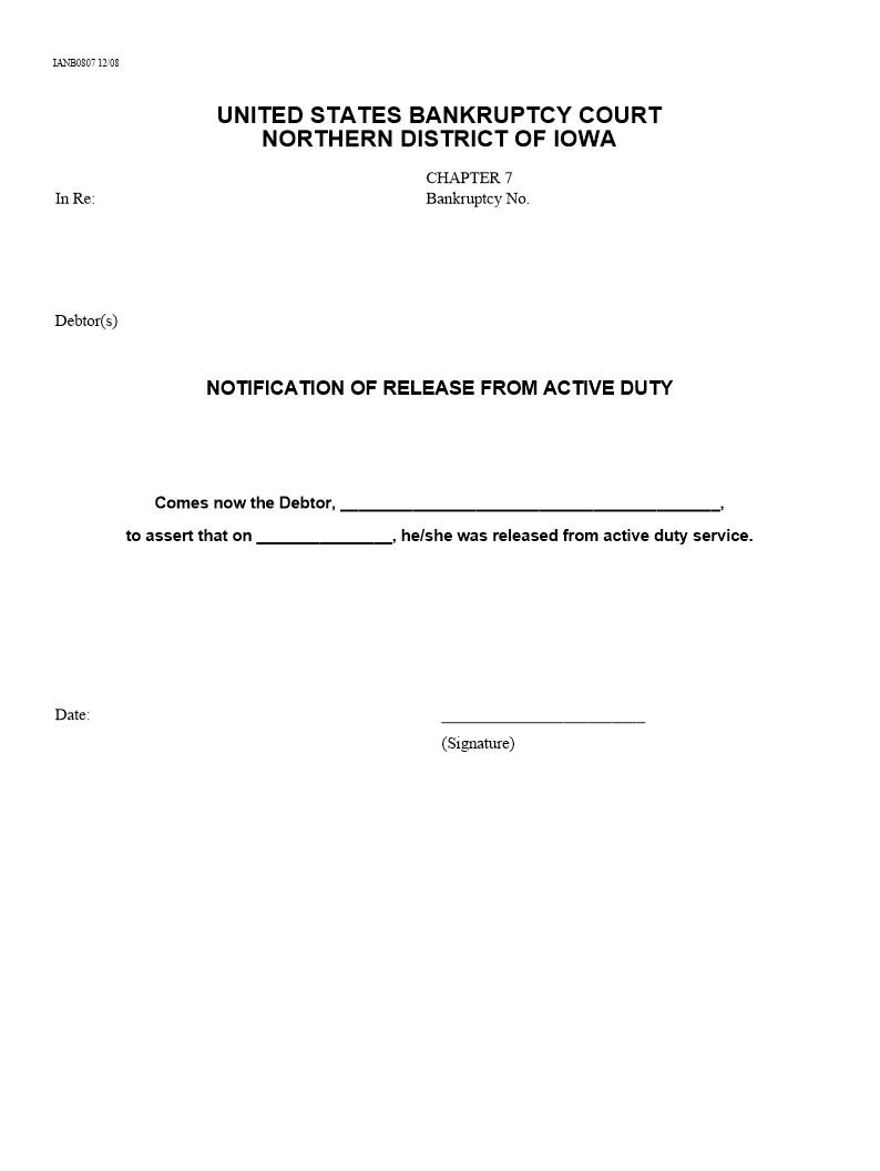 Notice Of Release From Active Duty | Pdf Fpdf Docx | Iowa