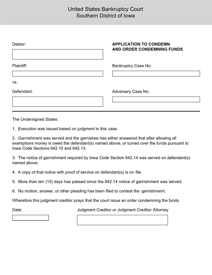 Application To Condemn And Order Condeming Funds | Pdf Fpdf Docx | Iowa