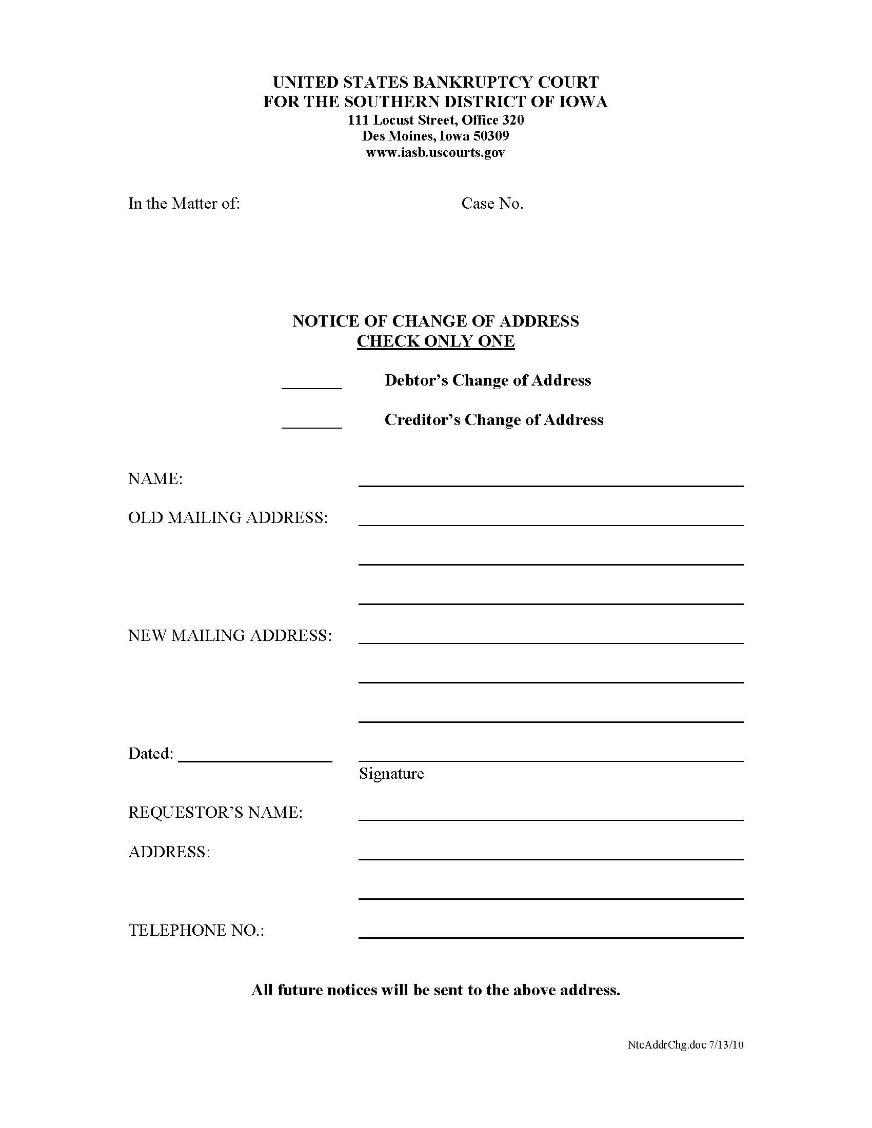 Change Of Address Or Request For Notice | Pdf Fpdf Doc Docx | Iowa