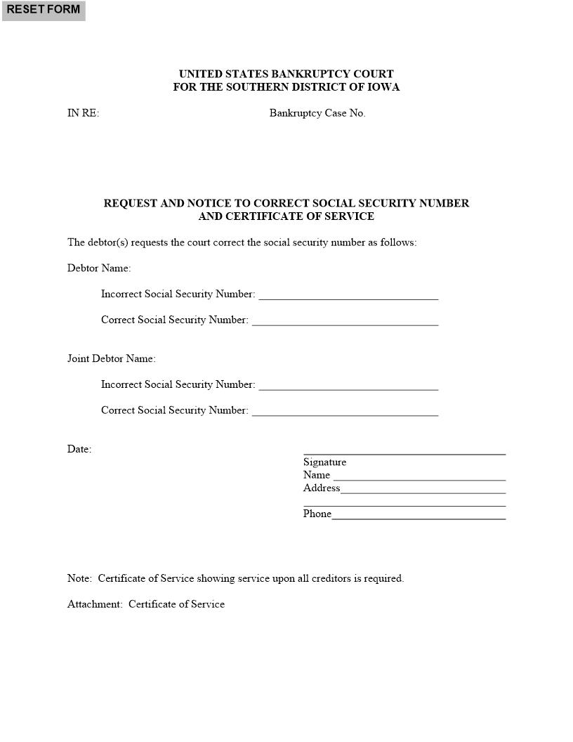 Request And Notice To Correct Social Security Number | Pdf Fpdf Docx | Iowa