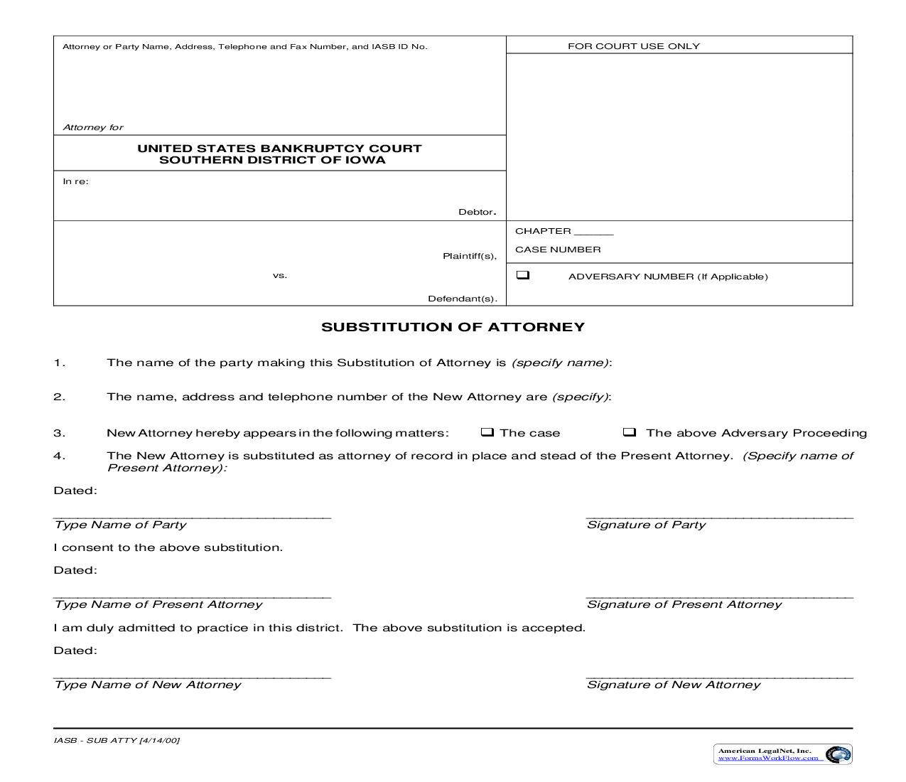 Substitution Of Attorney | Pdf Fpdf Doc Docx | Iowa