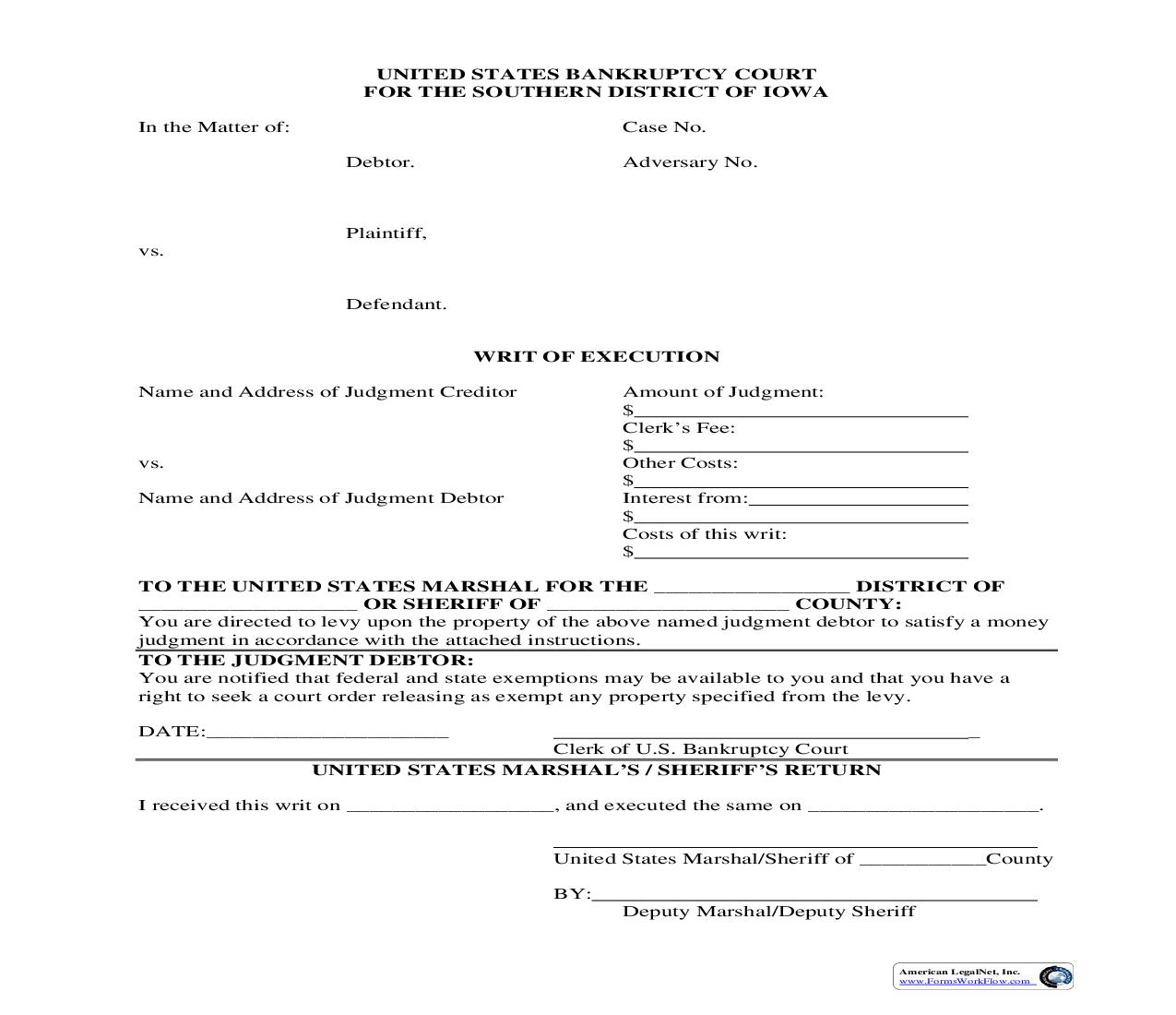 Writ Of Execution And Praecipe | Pdf Fpdf Doc Docx | Iowa