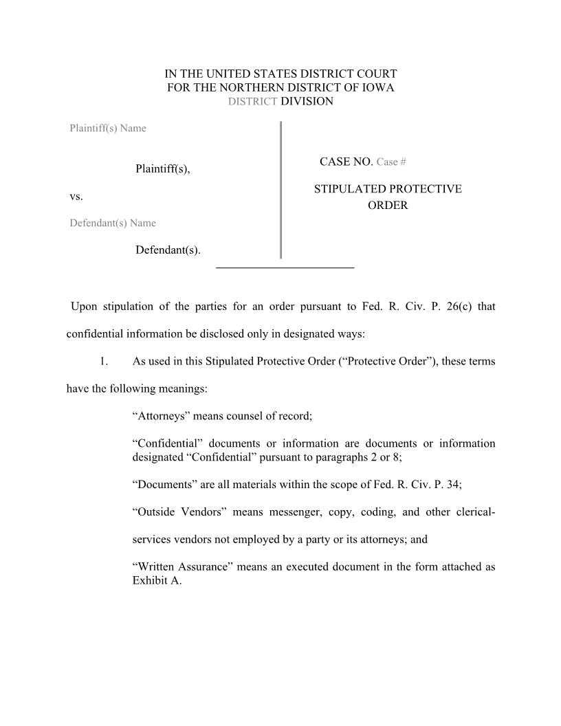 Stipulated Protective Order | Pdf Fpdf Docx | Iowa