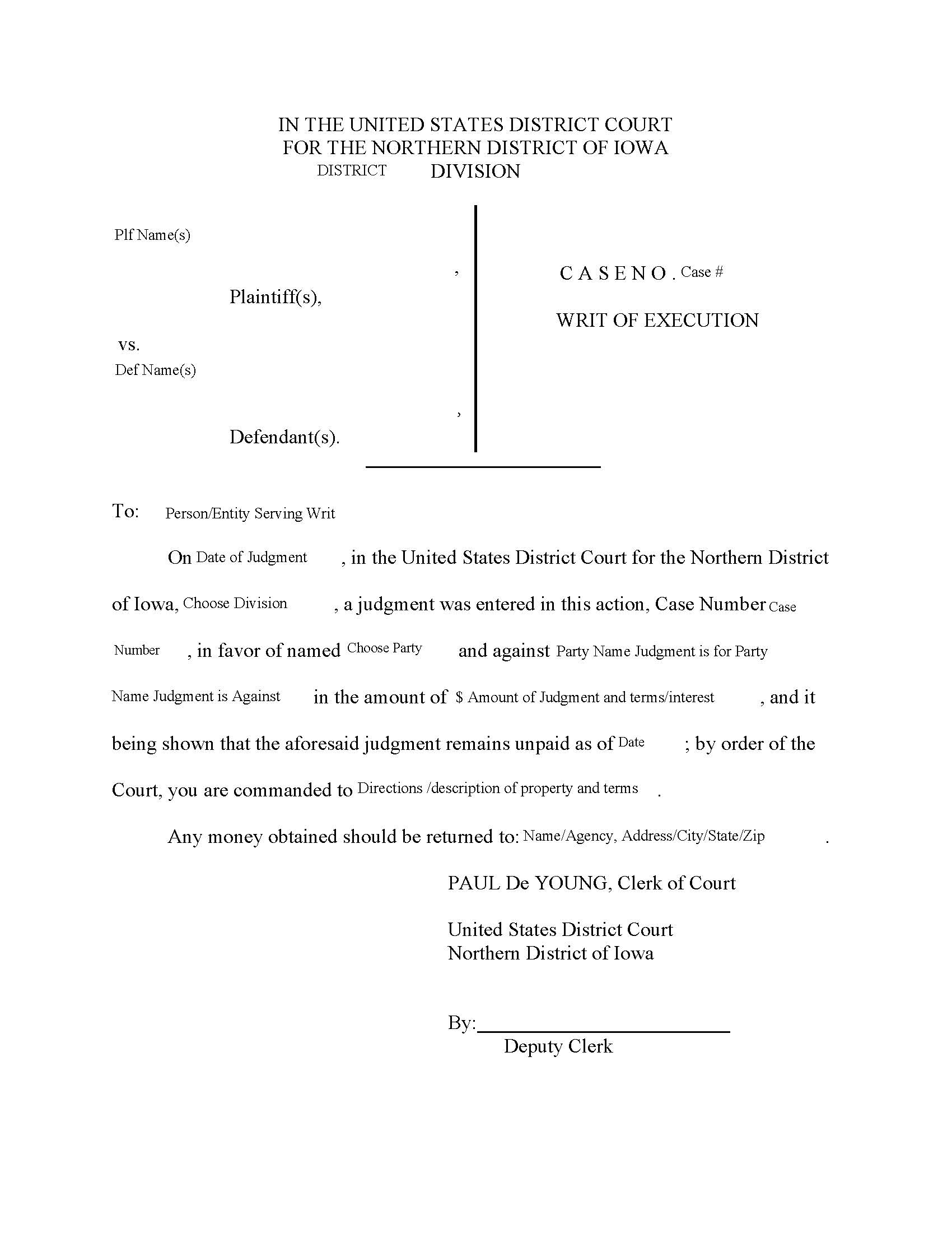 Writ Of Execution | Pdf Fpdf Docx | Iowa