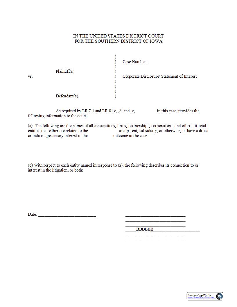 Corporate Disclosure - Statement Of Interest | Pdf Fpdf Docx | Iowa