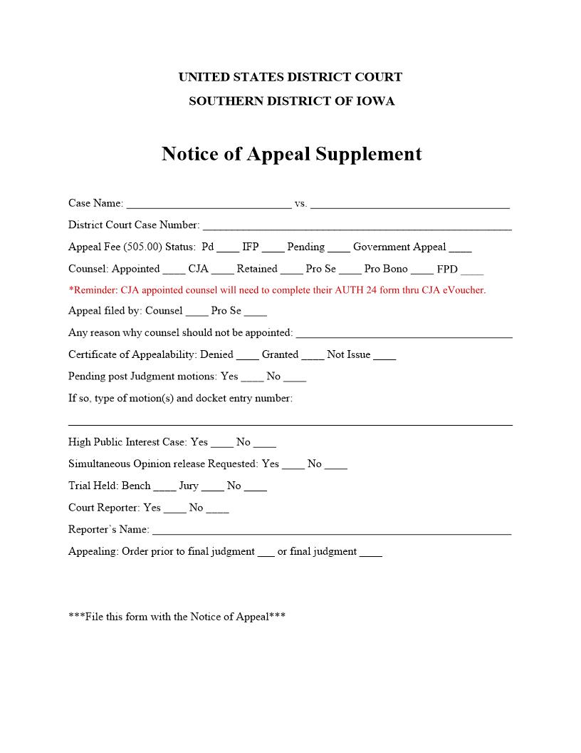 Notice Of Appeal Supplement | Pdf Fpdf Docx | Iowa