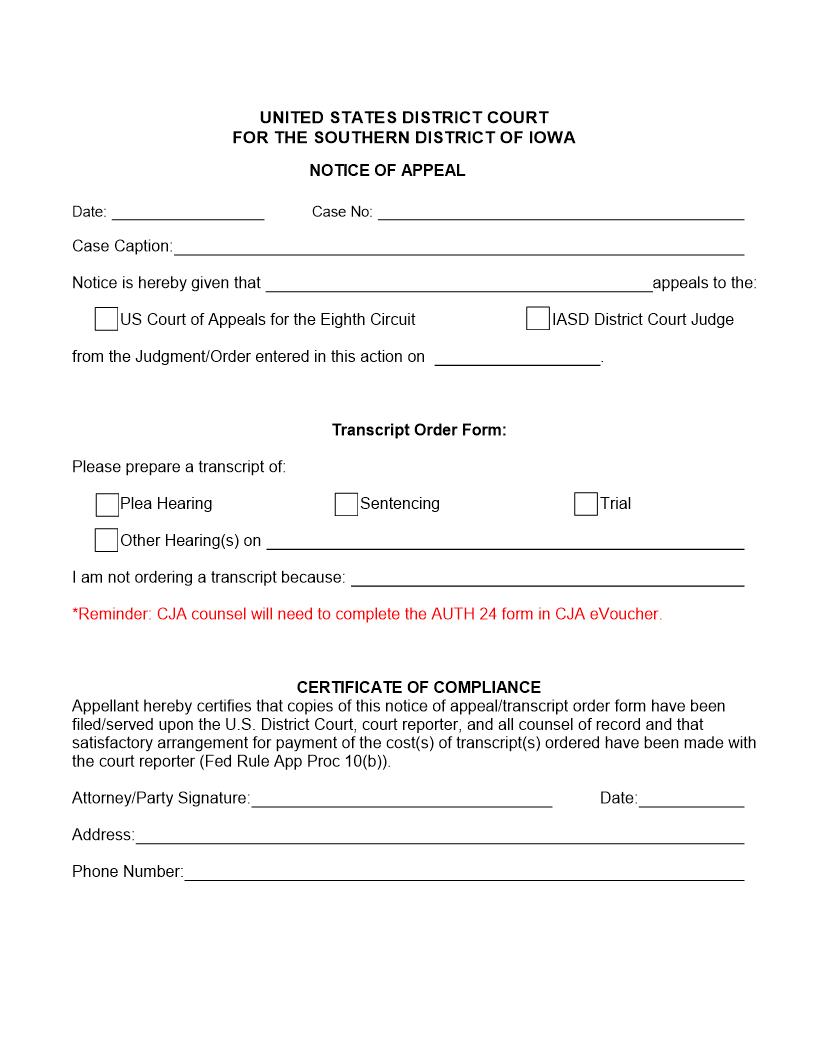 Notice of Appeal | Pdf Fpdf Doc Docx | Iowa