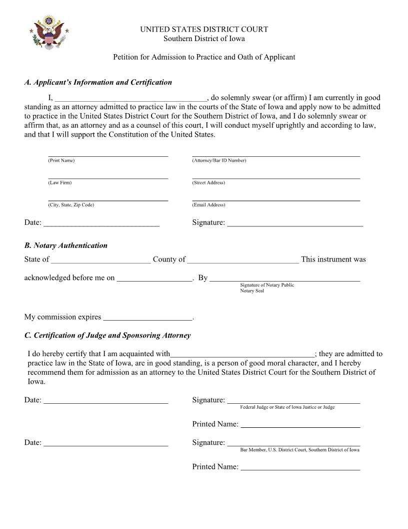 Petition For Admission To Practice | Pdf Fpdf Doc Docx | Iowa
