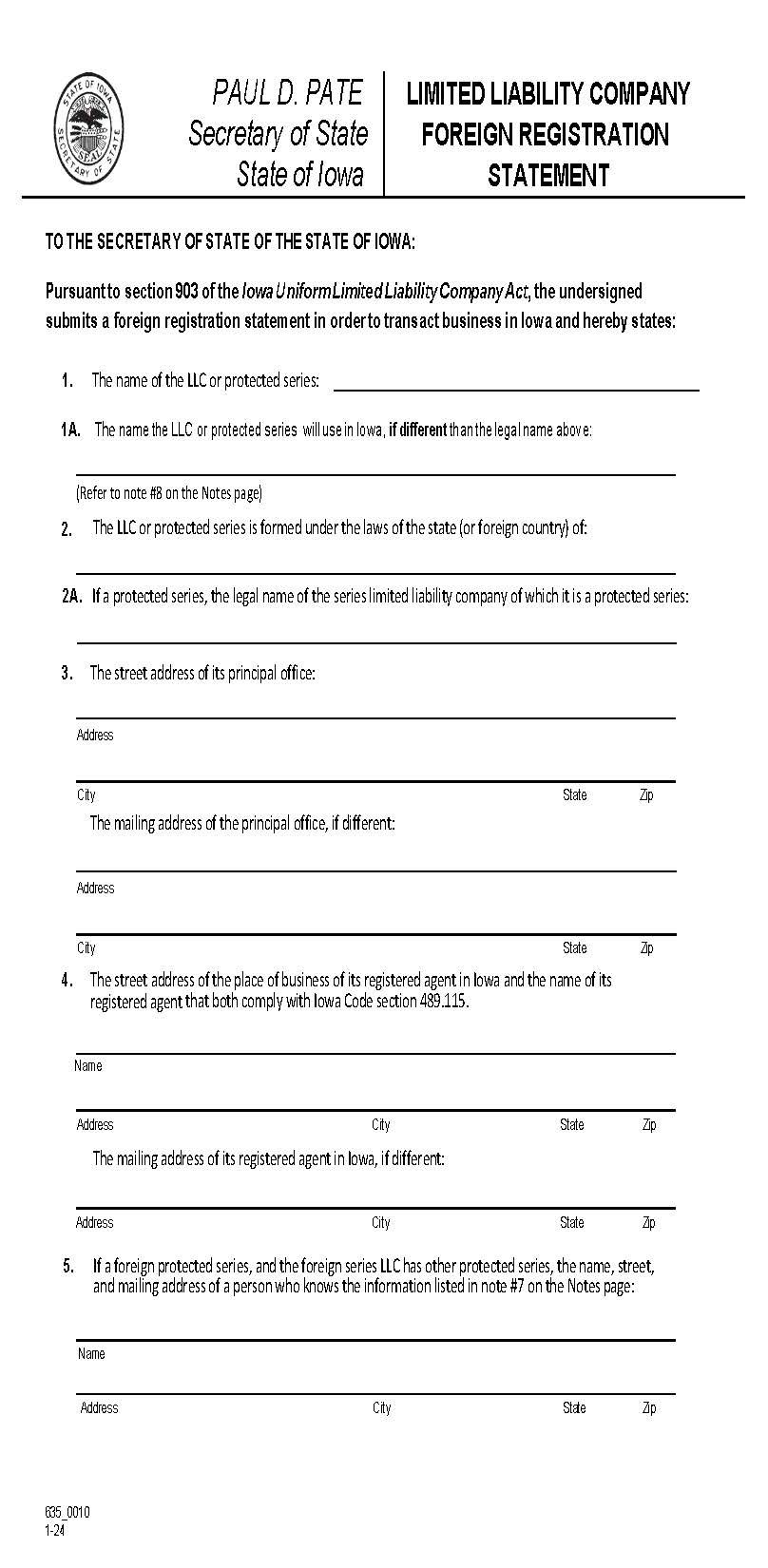 Application For Certificate Of Authority {635_0010} | Pdf Fpdf Doc Docx | Iowa