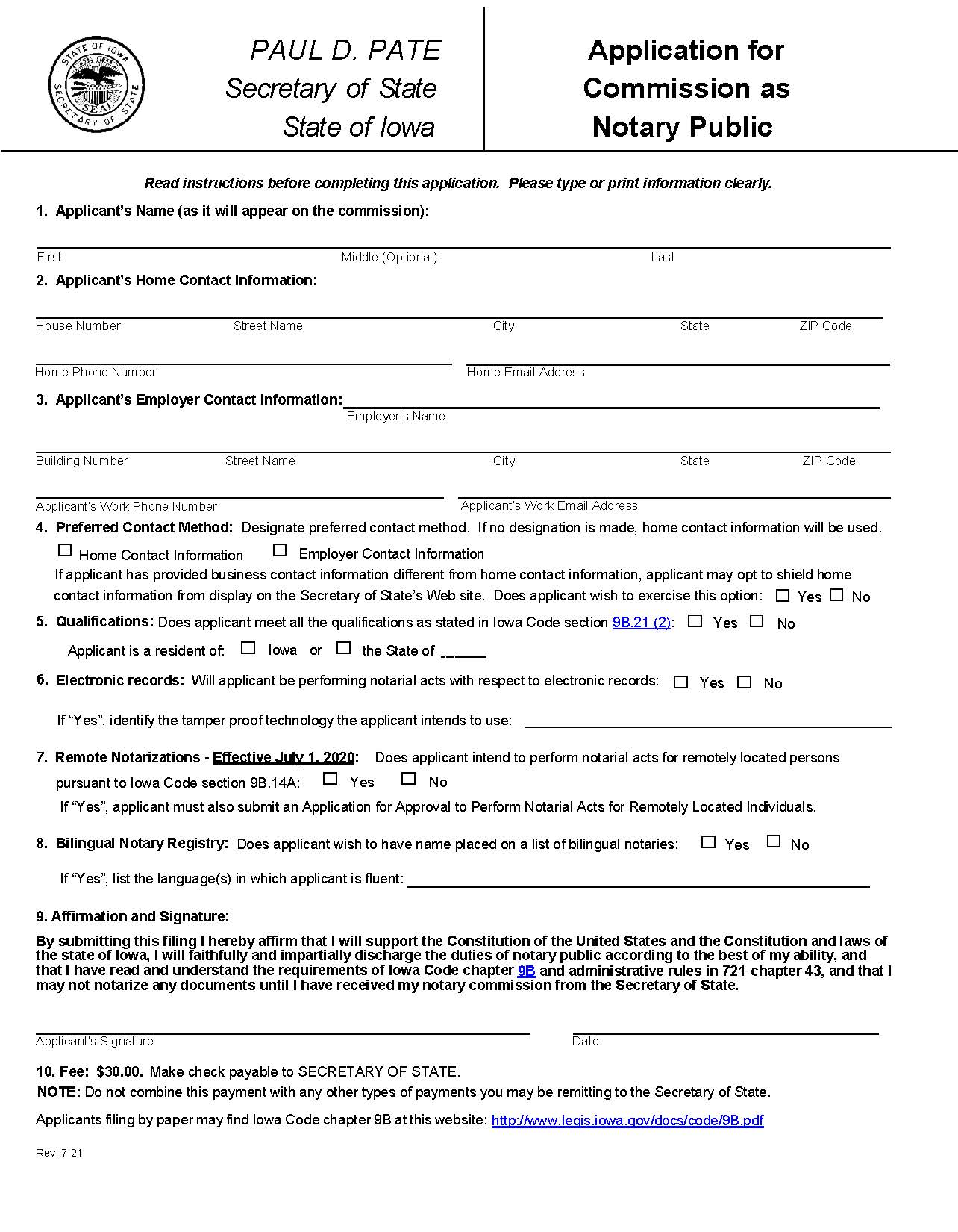 Application For Commission As Notary Public | Pdf Fpdf Doc Docx | Iowa