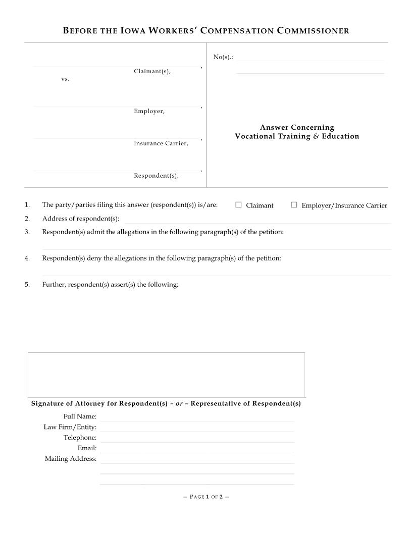 Answer Concerning Vocational Education And Training {14-0012A} | Pdf Fpdf Docx | Iowa