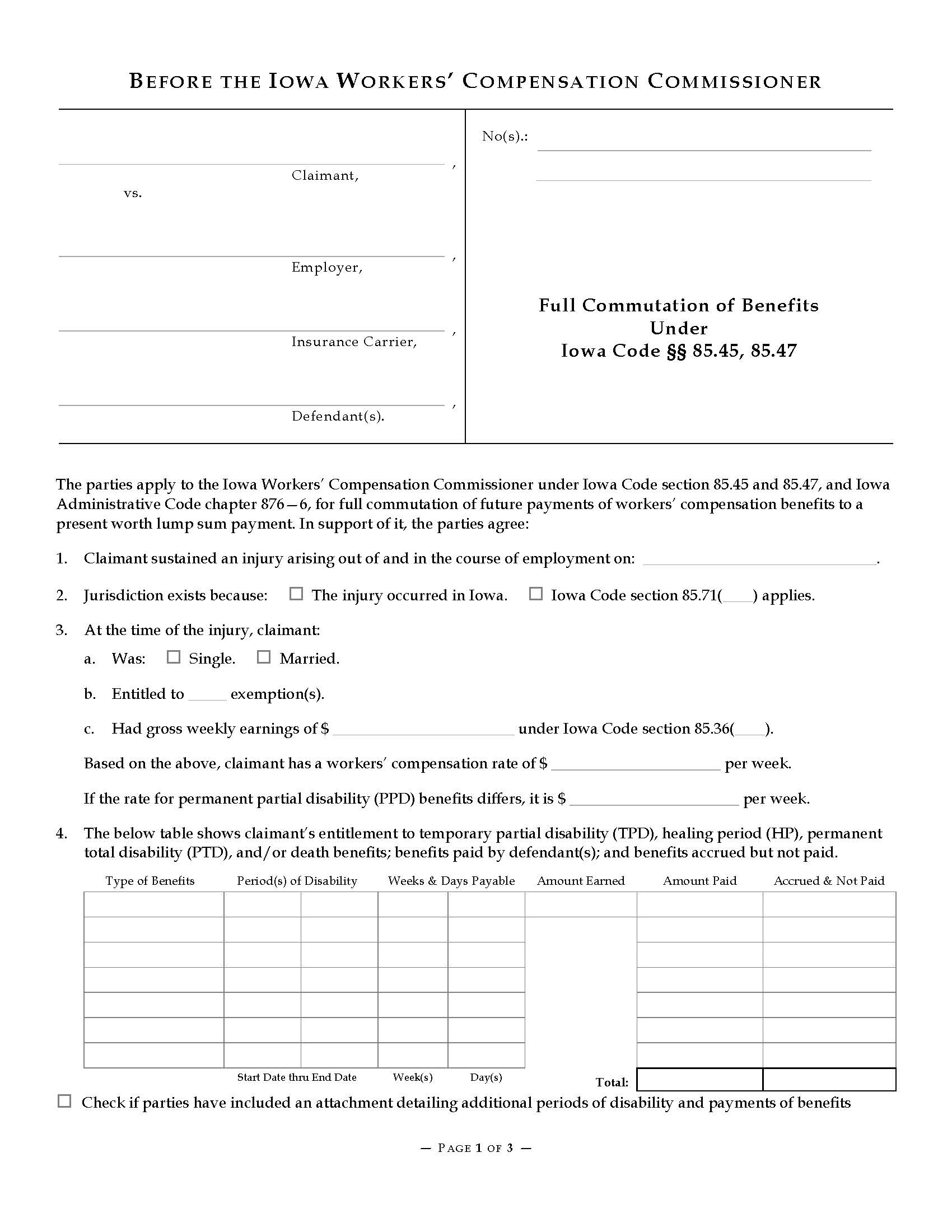 Full Commutation Of Benefits {14-0013} | Pdf Fpdf Doc Docx | Iowa