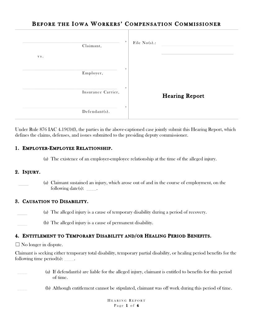 Hearing Report (No Second Injury Fund) (14-0047) | Pdf Fpdf Docx | Iowa