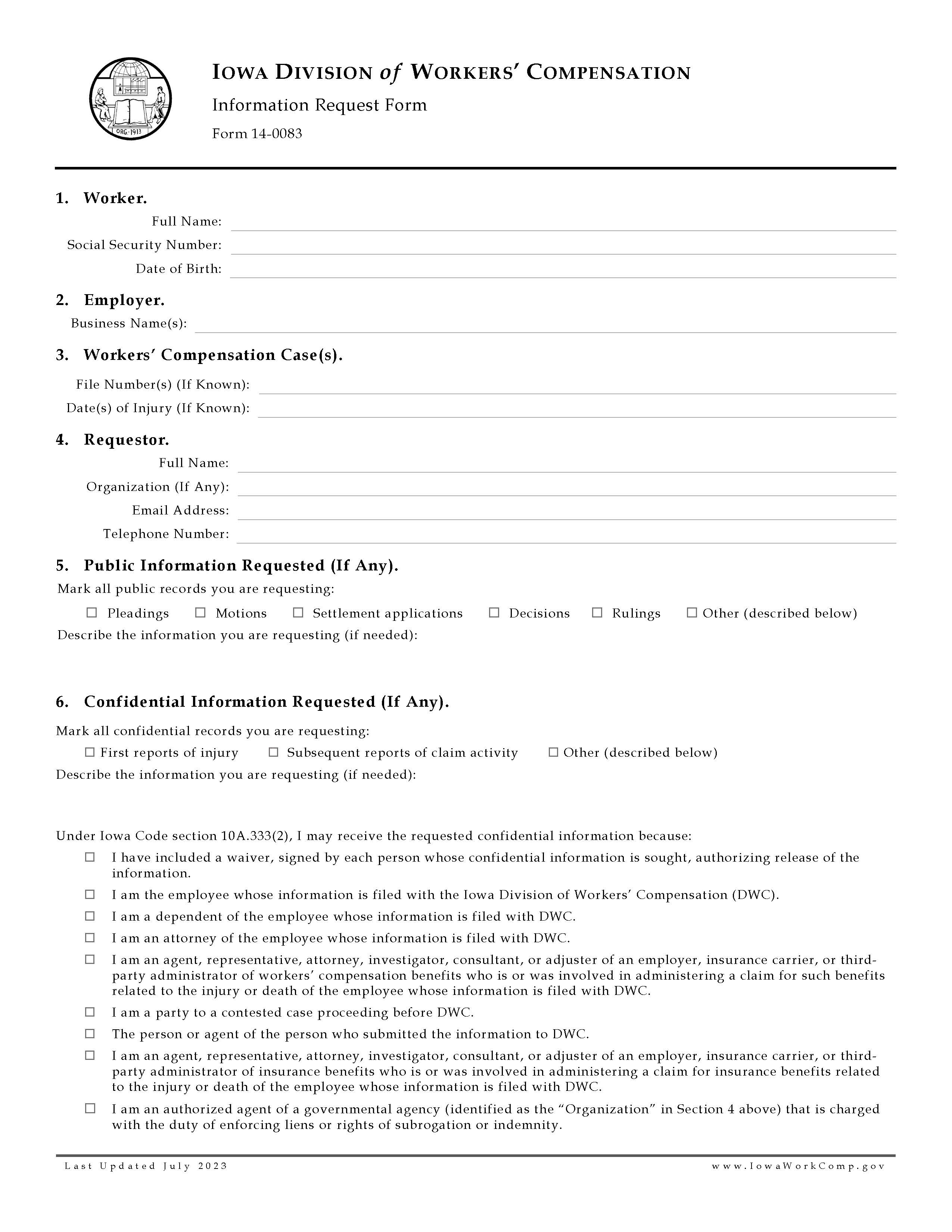 Information Request Form {14-0083} | Pdf Fpdf Doc Docx | Iowa