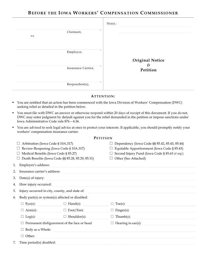 Original Notice And Petition {14-0005} | Pdf Fpdf Doc Docx | Iowa