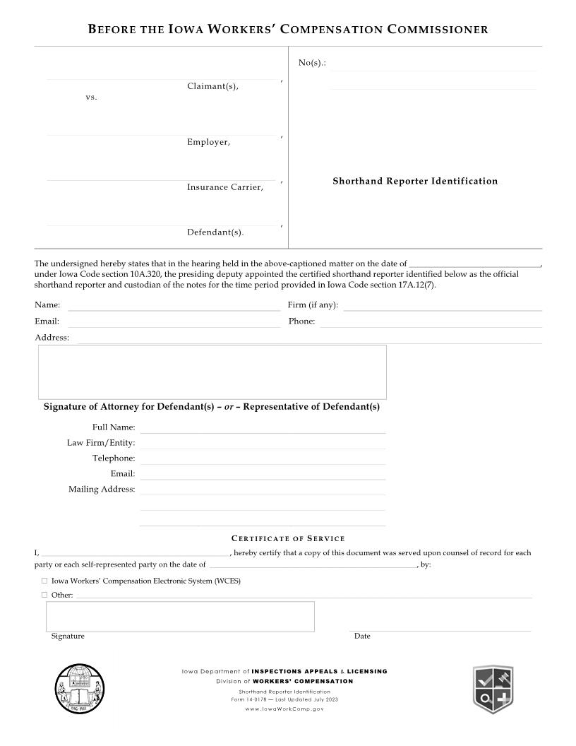 Shorthand Report Identification {14-0178} | Pdf Fpdf Docx | Iowa