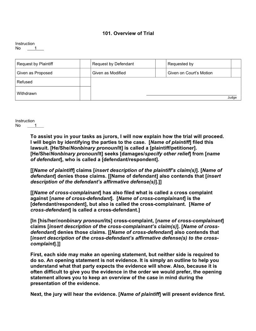 101. Overview of Trial | Pdf Docx | Jury Instructions