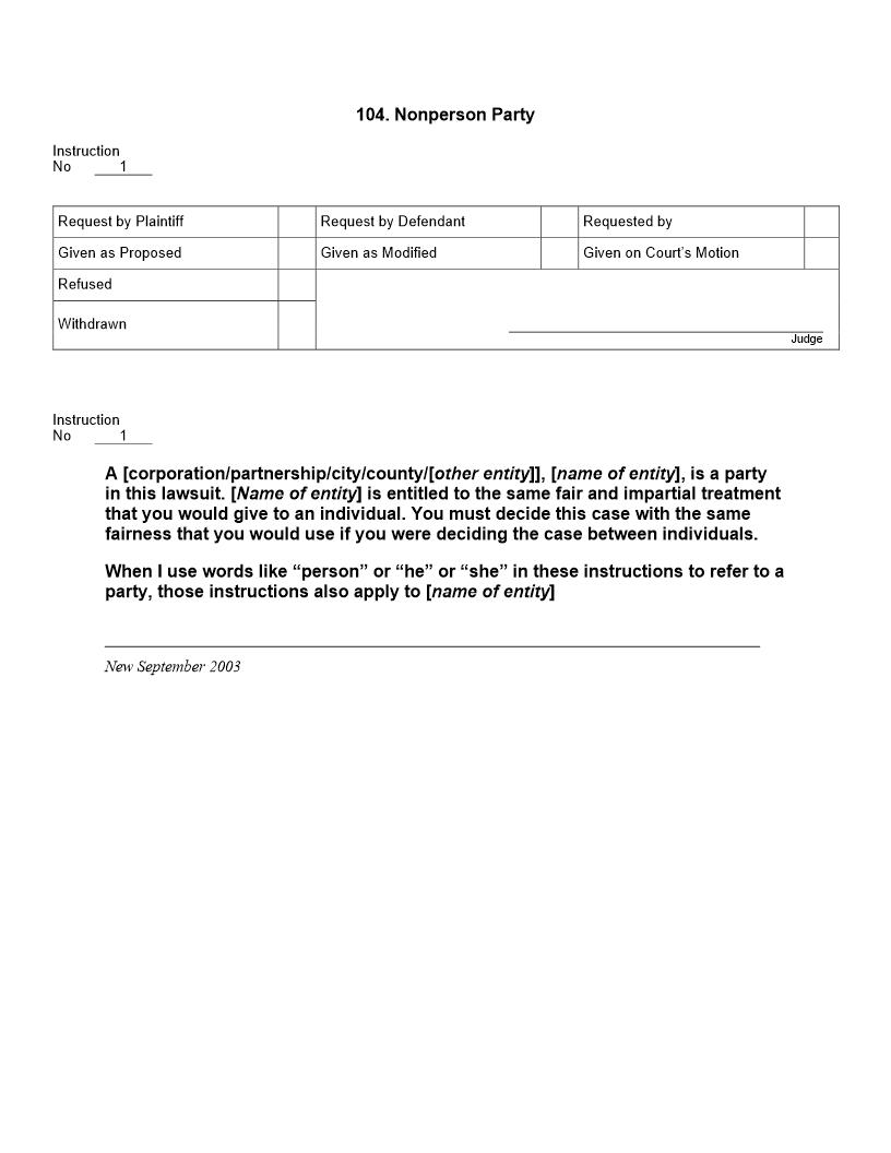 104. Nonperson Party | Pdf Docx | Jury Instructions