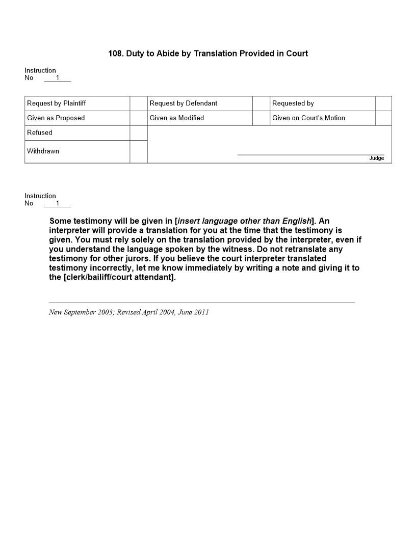 108. Duty to Abide by Translation Provided in Court | Pdf Docx | Jury Instructions