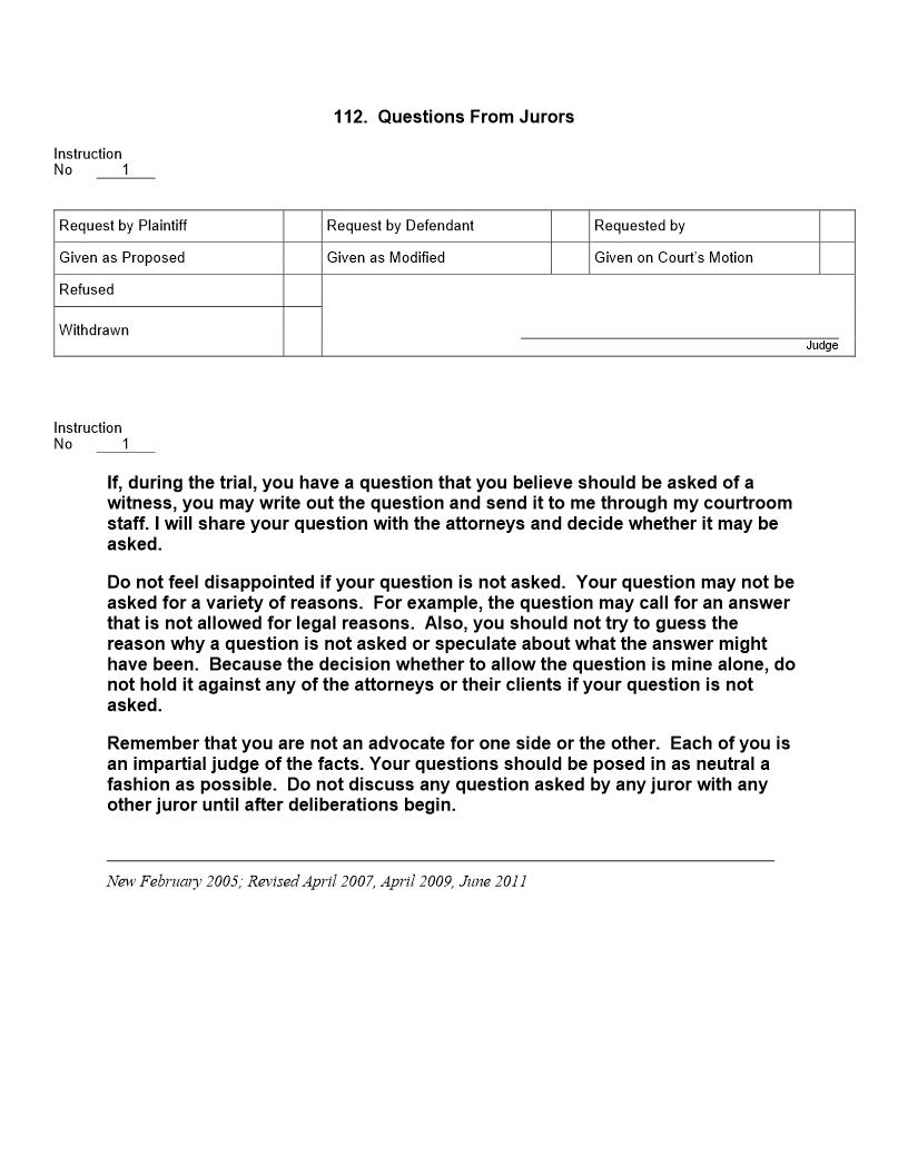 112. Questions From Jurors | Pdf Docx | Jury Instructions