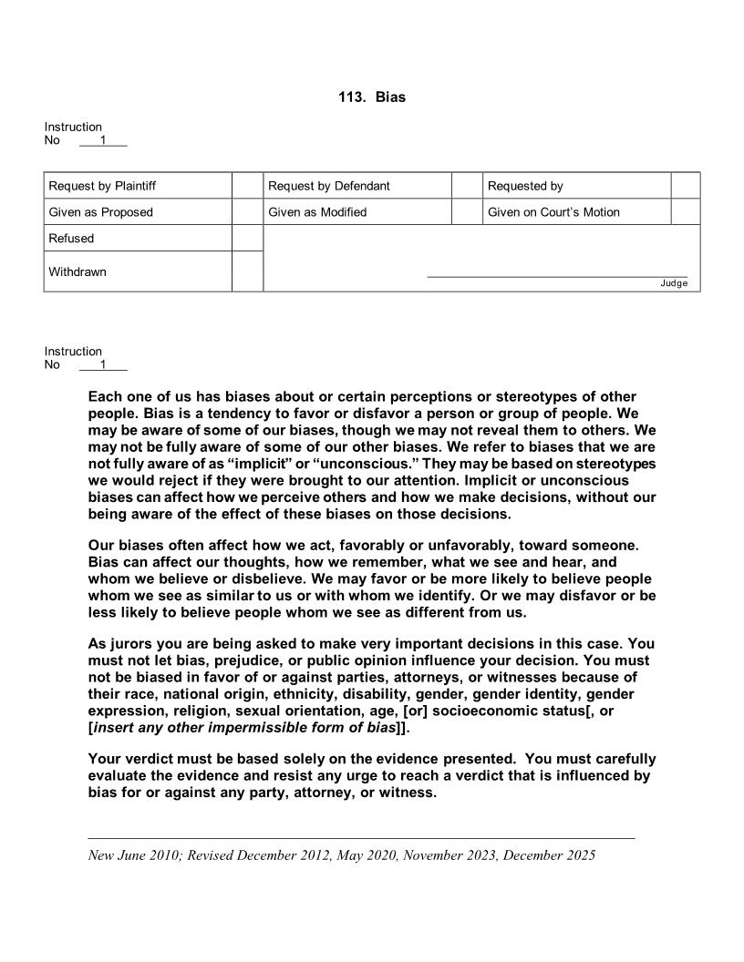 113. Bias | Pdf Docx | Jury Instructions