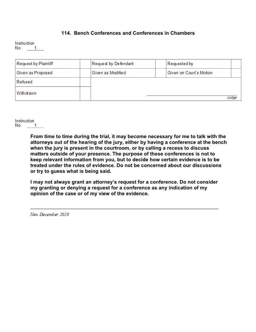 114. Bench Conferences and Conferences in Chambers | Pdf Docx | Jury Instructions