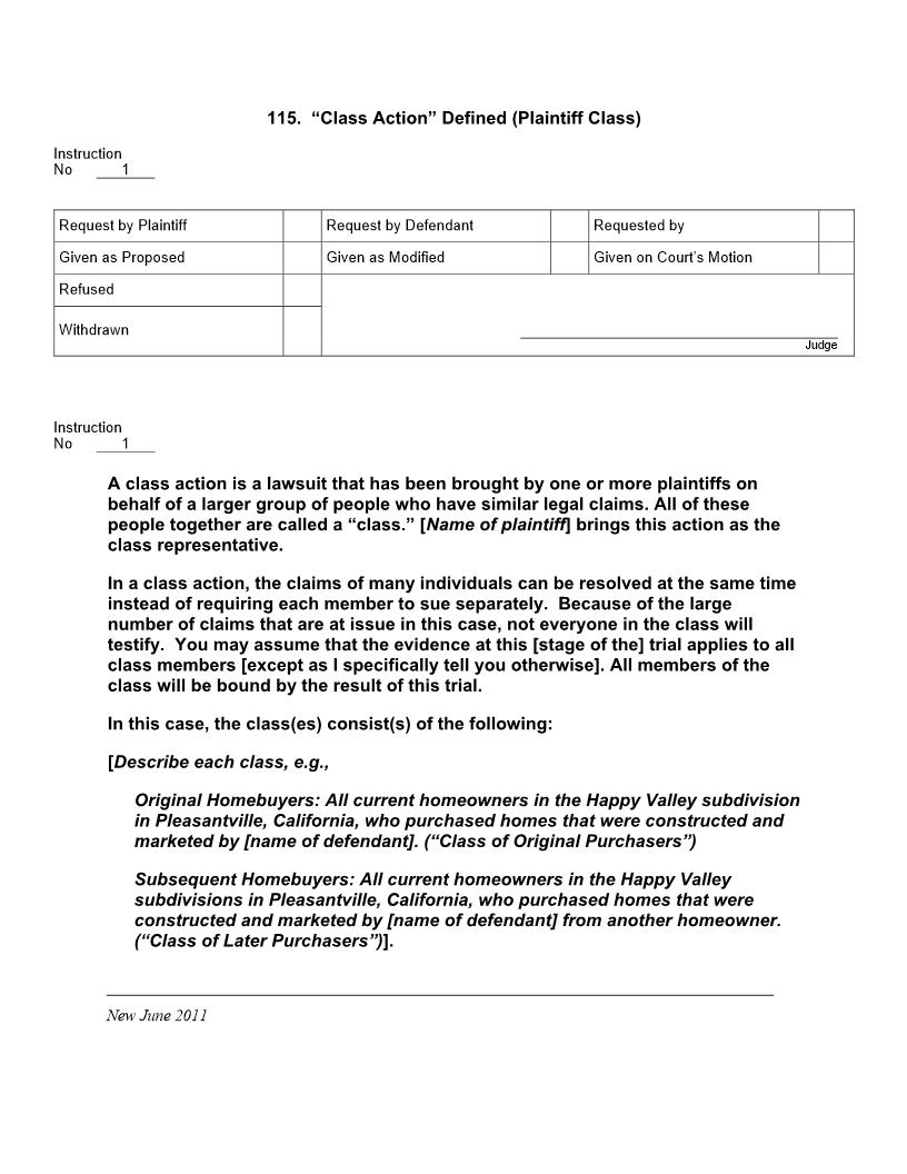 115. Class Action Defined (Plaintiff Class) | Pdf Docx | Jury Instructions