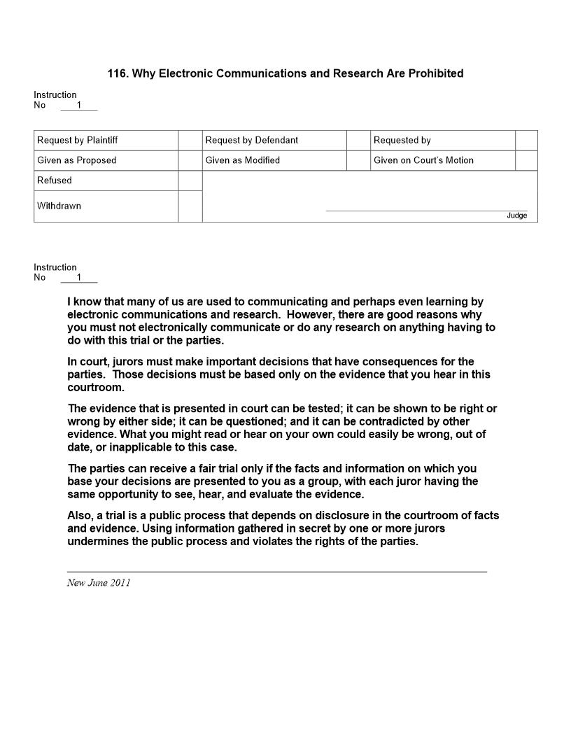 116. Why Electronic Communications and Research Are Prohibited | Pdf Docx | Jury Instructions