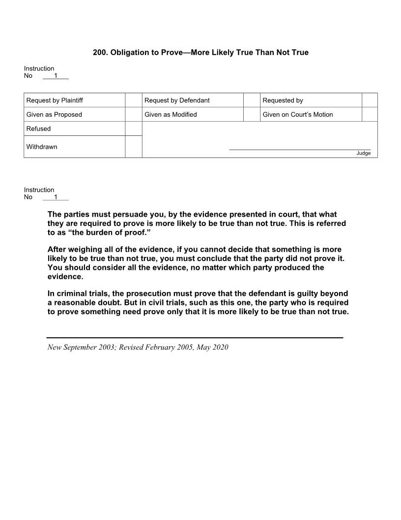 200. Obligation to Prove More Likely True Than Not True | Pdf Docx | Jury Instructions