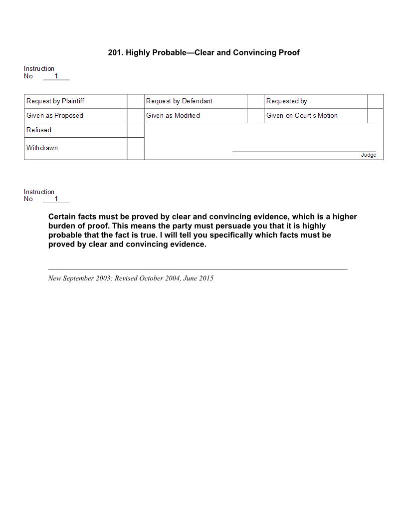 201. Highly Probable Clear and Convincing Proof | Pdf Docx | Jury Instructions