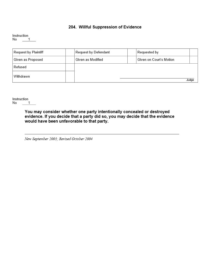 204. Willful Suppression of Evidence | Pdf Docx | Jury Instructions
