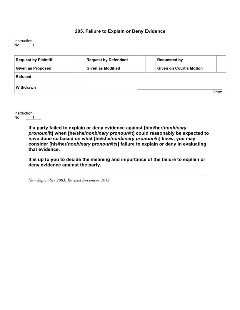 205. Failure to Explain or Deny Evidence | Pdf Docx | Jury Instructions