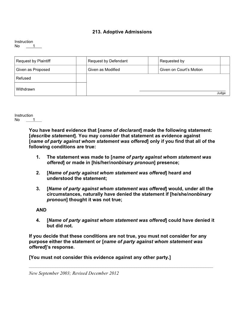 213. Adoptive Admissions | Pdf Docx | Jury Instructions