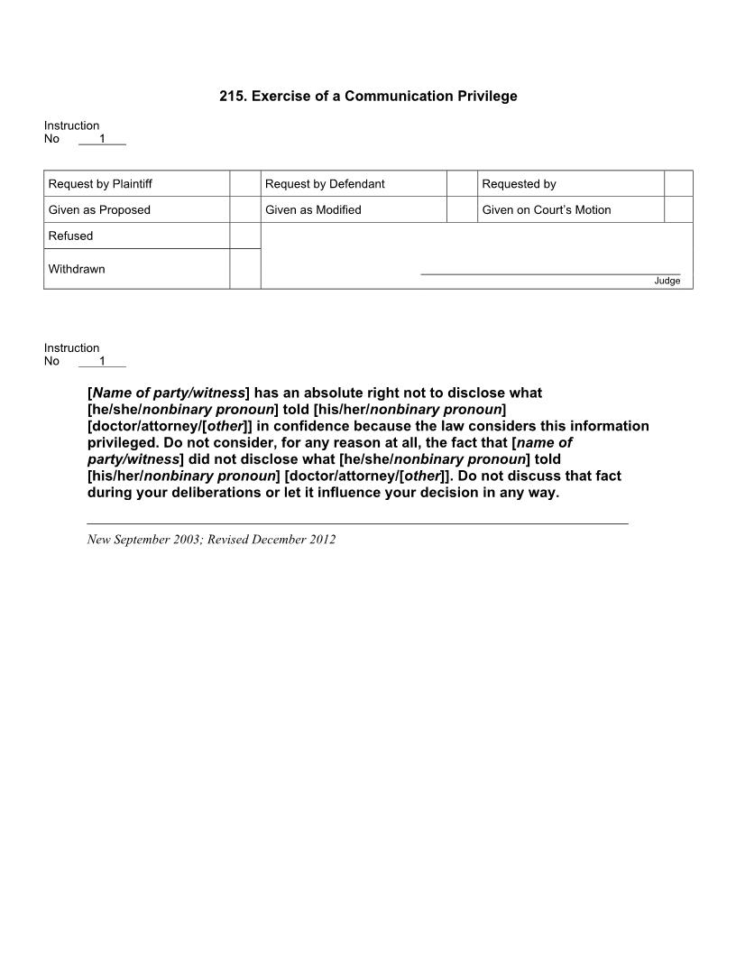 215. Exercise of a Communication Privilege | Pdf Docx | Jury Instructions