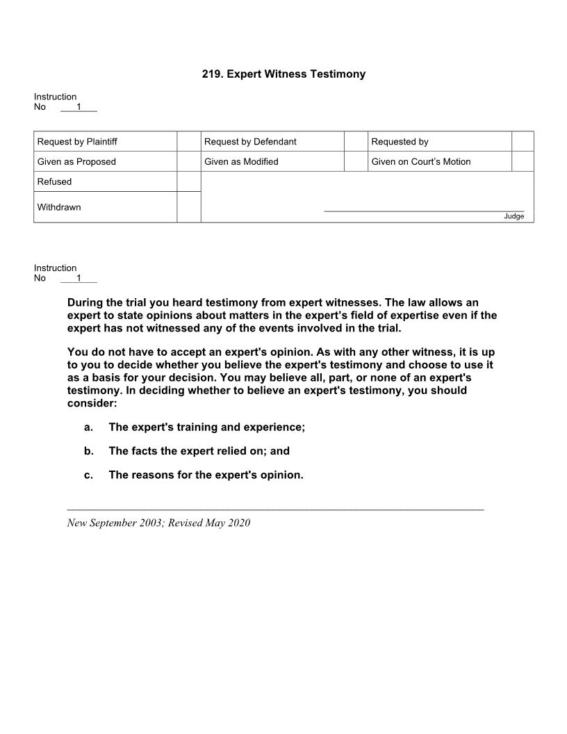 219. Expert Witness Testimony | Pdf Docx | Jury Instructions
