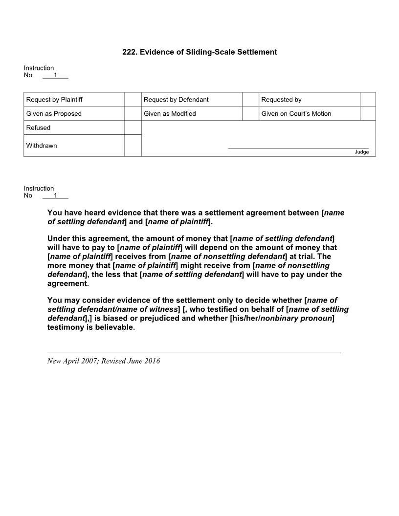222. Evidence of Sliding-Scale Settlement | Pdf Docx | Jury Instructions