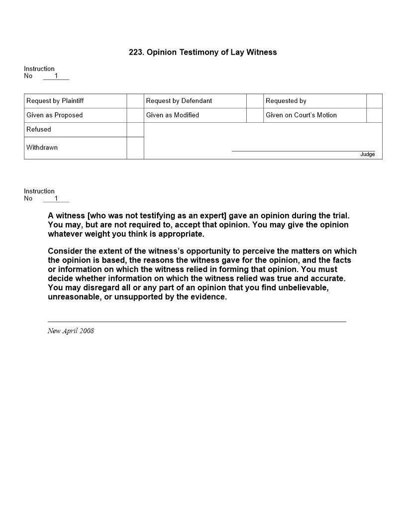 223. Opinion Testimony of Lay Witness | Pdf Docx | Jury Instructions