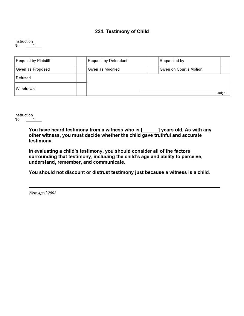 224. Testimony of Child | Pdf Docx | Jury Instructions