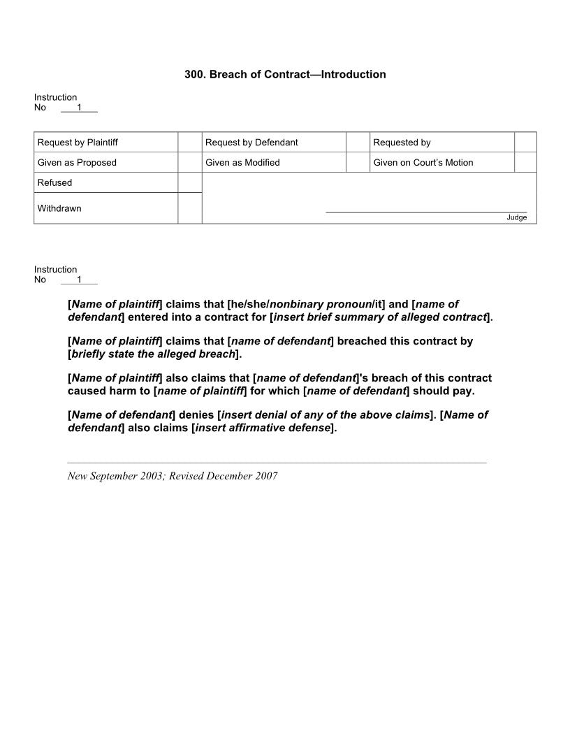 300. Breach of Contract Introduction | Pdf Doc Docx | Jury Instructions