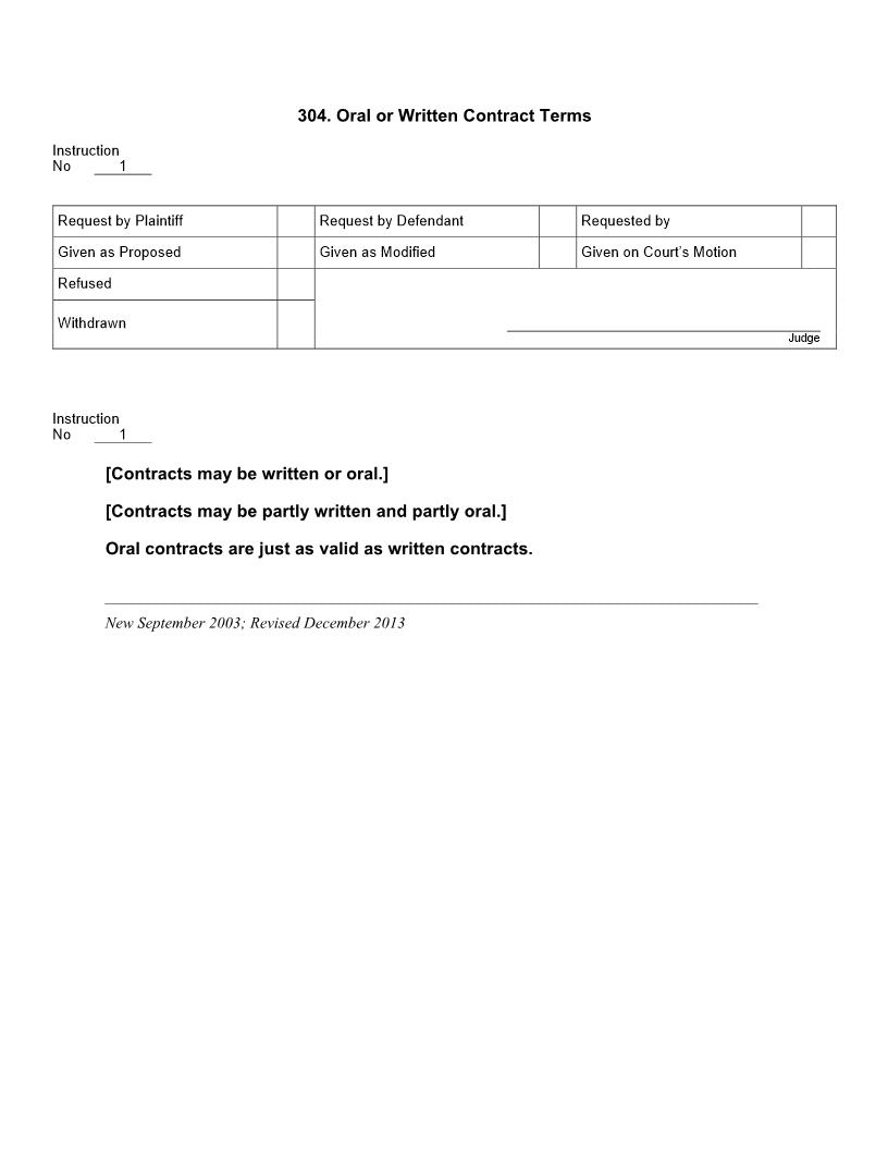 304. Oral or Written Contract Terms | Pdf Docx | Jury Instructions